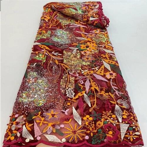 SJ Lace French Nigerian Sequins Lace Fabrics 2021 High Quality Lace African Lace Fabric For Wedding Tulle Lace Material r2-75