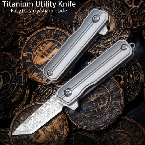 Titanium alloy folding knife Damascus knife Outdoor self-defense knife Pocket knife Portable knife Multi-function knife EDC