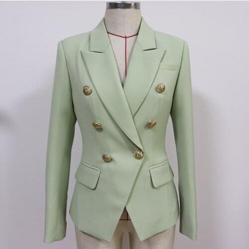 SS2021 Classic Green Women Jackets Metal Buckle Double-Breasted Outwear Elegant Long Sleeve Office Lady Slim Clothes