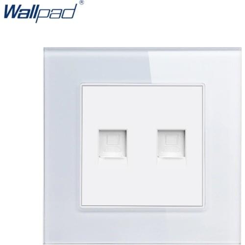 CAT6 Double Data Socket Wallpad Crystal Glass Panel 110V-250V 10A-16A CAT5 Dual Data Internet Port Free Shipping