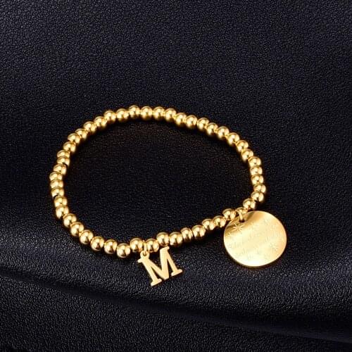 YUN RUO 2020 Yellow Gold Color Letter Round Card Star Stretch Bracelet Woman Accessories Fashion Titainum Steel Jewelry Not Fade