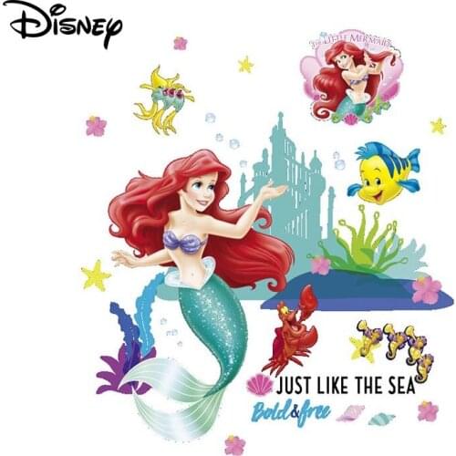 Disney Mermaid Bathroom Waterproof Sticker Childrens Bedroom Living Room Decoration Removable Warm Stickers