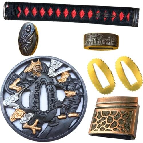 A Set Japanese Samurai Sword Katana/Wakizashi/Tanto Guard Samurai Accessory Tsuba+Menuki+Fuchi+Kashira+Handle+Habaki+Seppa