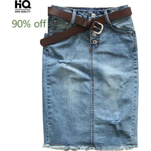 Women Slim Denim Skirt Fashion Sexy Single Breasted Jeans Skirts Ladies New 2020 Elegant Knee-Length Blue Pencil Skirt Female