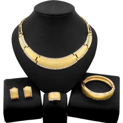 Yulaili Dubai Gold Jewelry Sets for Women Nigeria Wedding Bridal Necklace Dangle Earrings Bracelet Ring Jewelery Accessories