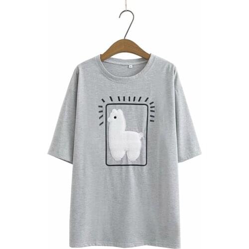 Plus size Embroidery fluff cartoon short sleeve women tshirts 2021 new summer casual o-neck ladies t shirts female tops t-shirts