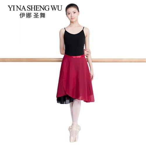 Adult Women Chiffon Dance Skirt Ballet Tutu Gymnastics Ballet Skirt Ladies Girls Double-Layers Double Color Dance Practice Skirt