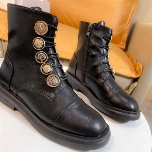 Black Badge Shoes Women Retro Knee High Martin Boots Fashion Brand Ankle Boots Lady footware Female Long botas mujer Cross-tied