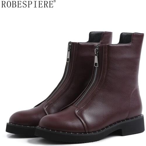 ROBESPIERE 2019 Boots Women Plush Platform Shoes For Winter Boots Shoes Top Quality Leather Botas Mujer Female Ankle Boots B141