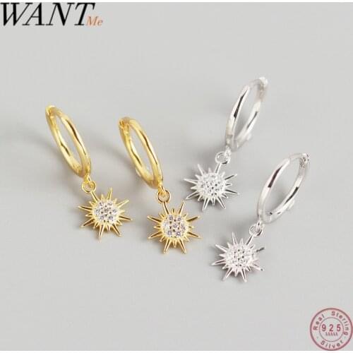 WANTME Fashion Light Temperament Small Sun Round Zircon Stud Earrings for Women Real 925 Sterling Silver Punk Fine Jewelry Gift