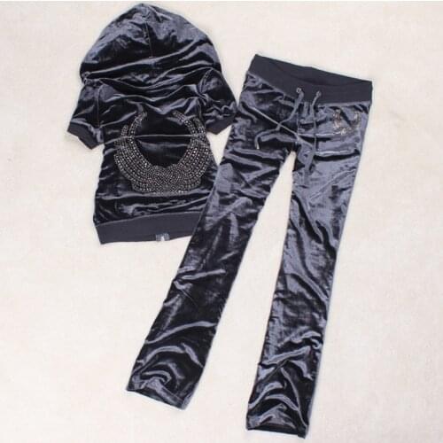 2020 Spring Autumn For women brand gold short-sleeved velvet suits For women tracksuit Sweatshirts and pants for girls sapphire