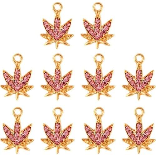 10Pcs Colorful Maple Leaf Mini Charms Bling Rhinestone Leaf Plant Pendant For Jewelry Making Jewelry Accessories DIY Handmade