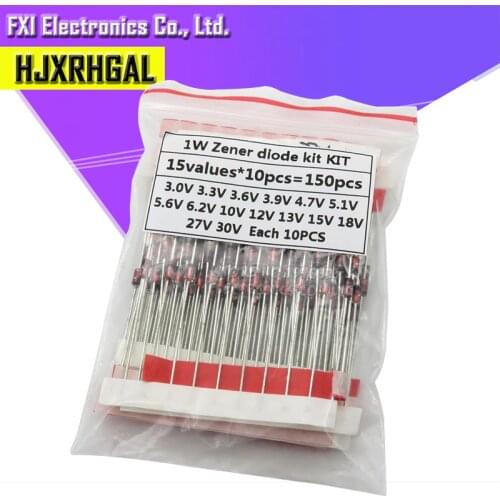 150pcs 1W Zener diode kit DO-41 15values*10pcs 3V-30V component diy kit Steady pressure tube KIT