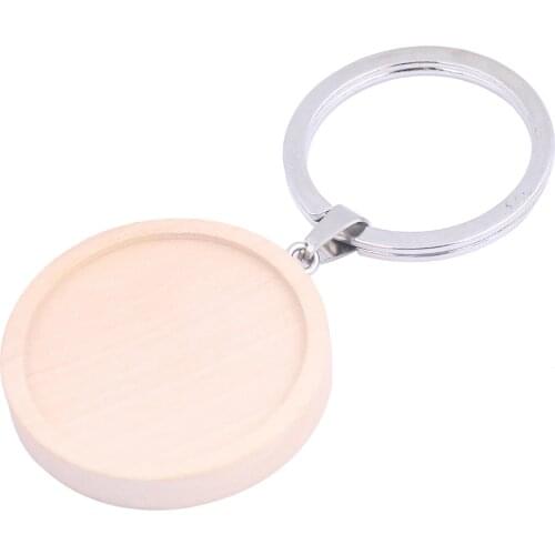 20pcs Fit 30mm Round Double Side Wood Cabochon Keychain Base Setting Diy Charm Pendant Bezel Tray Blanks