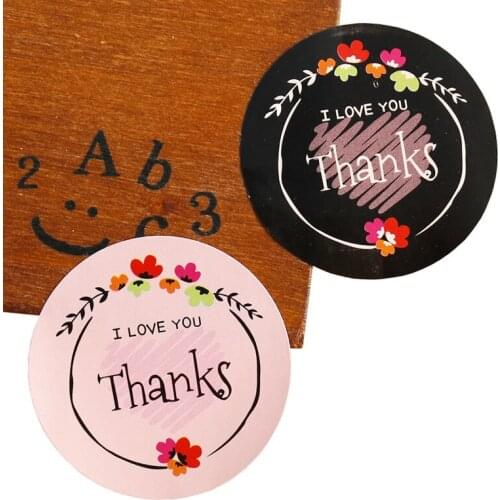 60pcs Thank You Stickers Flower Design Pink Black Paper Sticker DIY Candy Gift Box Self Adhesive Sealing Sticker Weeding Decor