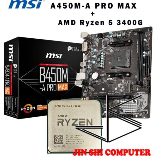 AMD Ryzen 5 3400G R5 3400G CPU + MSI B450M-A PRO MAX Motherboard Set meal Socket AM4 New / no fan