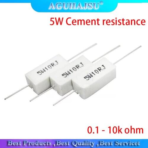 10pcs 5W Cement resistance 0.1 - 10k ohm 0.22 0.33 0.5 1 10 100 1K 10K ohm 0.1R 0.22R 0.33R 0.5R 1R 10R 100R 5% cement resistor