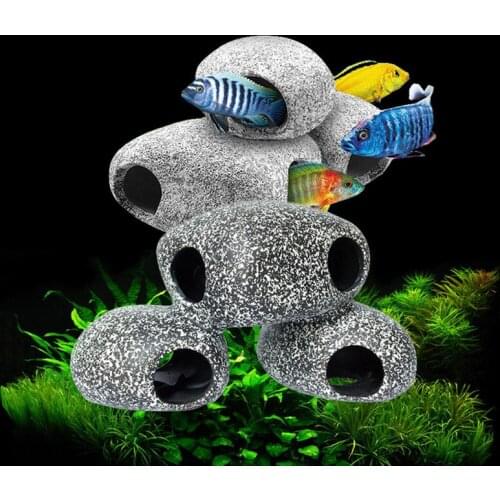 Hiding Cave Aquarium Decoration Aquario Fish Tank Shrimp Pottery Clay Stone Aquarium Ornament Cube Frame Drop ship