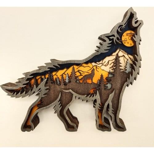Hollow Animal Home Office Wooden Crafts Creative North American Forest Wolf Totem Elk Brown Bear Ornaments