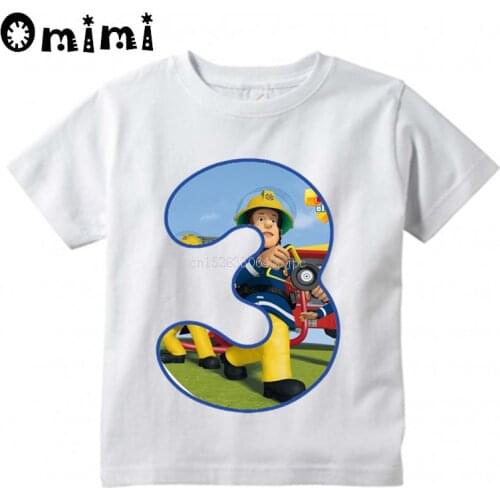 Kids Sam Fireman Number 1-9 Firefighter Design T Shirt Boys/Girls Letter Kawaii Short Sleeve Top Childrens Funny T-Shirt,BAL617