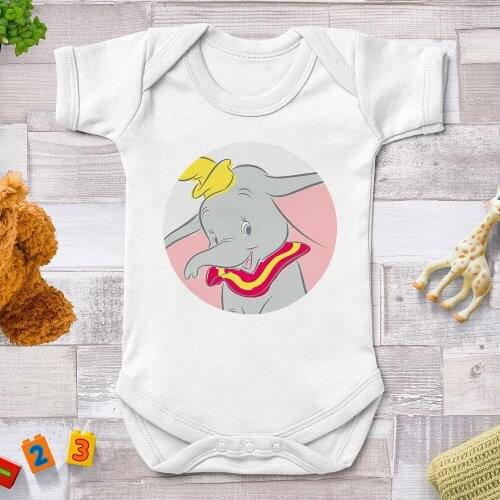 Dumbo Flying Elephant Print Baby Clothes Newborn Summer White O-neck Jumpsuits Baby Boys Girls Rompers Bodysuits Infant Outfits