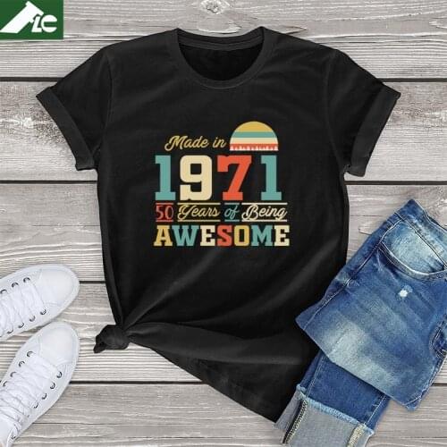 Graphic women t shirts 1971 Shirts 50 Years of Being Awesome 50th Birthday Gifts print white T Shirt men women Funny Tee tops