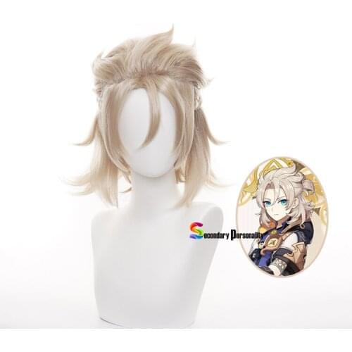 Genshin Impact Game Albedo Cosplay Short Linen Gold Wig Anime Heat Resistant Synthetic Wigs Halloween Drop Shipping Free wig Cap