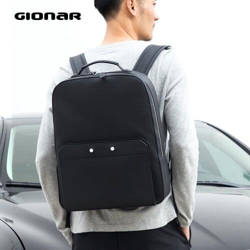 GIONAR Mens Genuine Leather Backpack Charging Rain Cover Key Holder Laptop Bag School Boys Teenager Can Be Hooked onto Suitcase