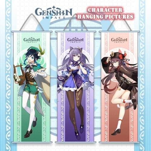 Game Genshin Impact Character Hanging Pictures Wall Poster Scroll Silk Cloth Material Hanging Poster Home Decoration Painting