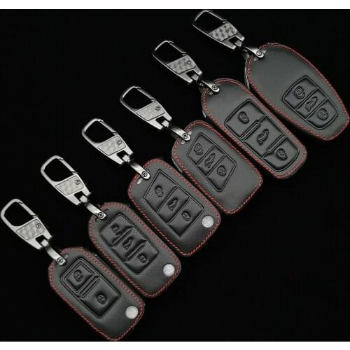 Leather Car Key Case For Vw Volkswagen Polo Golf Passat Beetle Caddy T5 Up Eos Tiguan For Skoda A5 Seat Lleon Altea Remote Cover