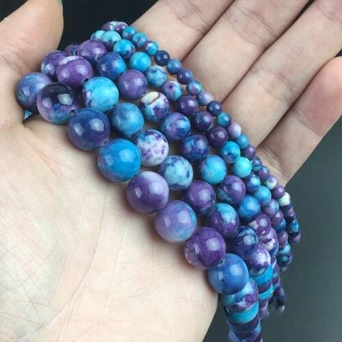 Natural Stone Blue Purple Jaspers Rain Flower Round Loose Beads For DIY Jewelry Making Bracelet Accessories 15'' 4 6 8 10 12mm