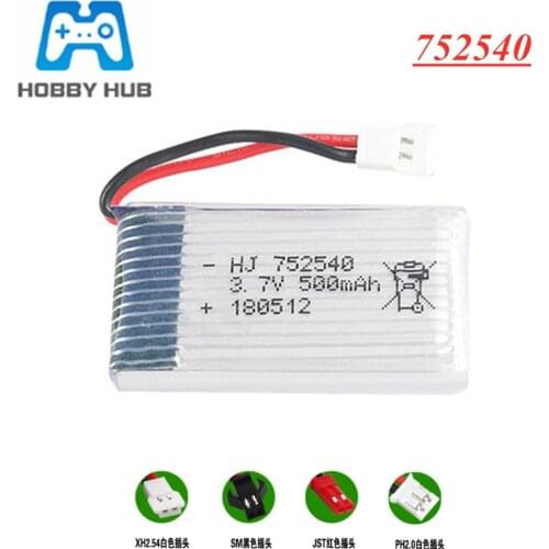 3.7V 500mAh 25c Lipo Battery For Syma X5C X5SW X5HW M68 CX-30 H5C RC Drone Spare Parts 752540 3.7V Battery Xh2.54 plug 1pcs