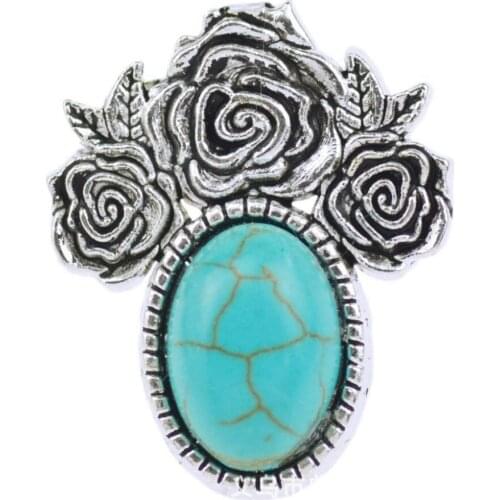 Fashion European Royal Big Blue Rose Oval Bead Rings Tibetan vintage retro Exaggerated RING jewelry For Women