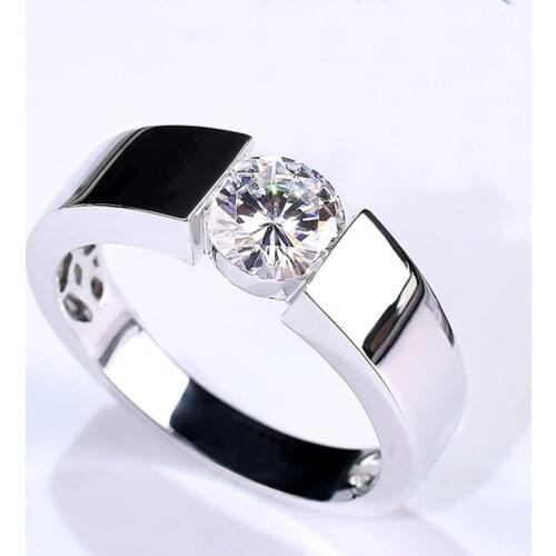 Men Rings Real Sterling Silver 925 Platinum Original Design Luxury Wedding Exquisite Engagement 1.0 Carats D Color Party Gift