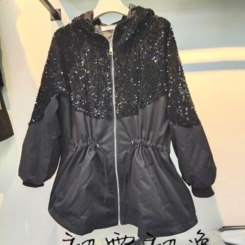 2020 Winter Sequins Windbreaker Coat Women New Parkas Jacket Women Long Sleeves Plus Cotton Fashion Hooded Waist Slim Warm Coat