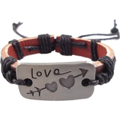 New Cupids arrow heart love charm handmade hemp rope genuine leather wrap belt Bracelets bangle jewelry women men