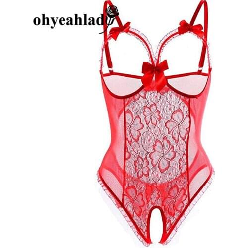 Ohyeahlady Sexy Bodysuit Lingerie Big Size Open Crotch Lenceria Sexy Mujer Backless Teddy Lingerie Open Bra Sexy Costume RJ80922