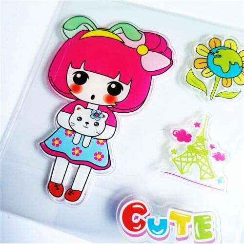 PANFELOU The cat girl Transparent Clear Silicone Stamp/Seal DIY scrapbooking/photo album Decorative clear stamp sheets