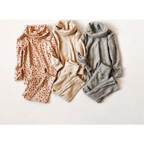 Little Girls Casual 2Pcs Homewear Set, Solid color/ Floral Printed Turtleneck Pullover and Elastic Waist Pants, 1-5Years