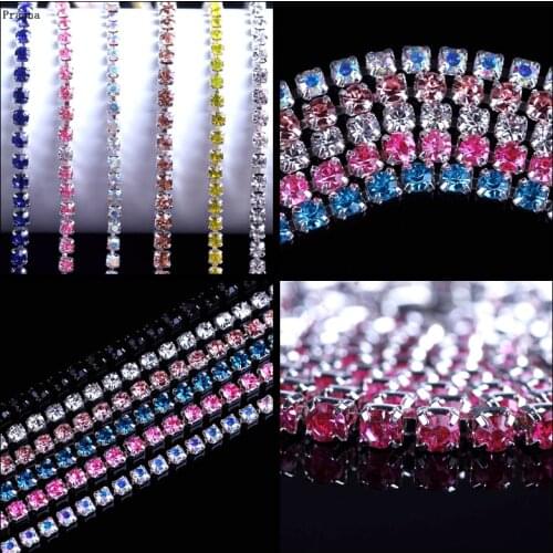 Prajna 1Yard 2mm Class Rhinestones Trim Silver Claws Rhinestone For Clothes Wedding Dress Sew On Stones And Crystals Cup Chain