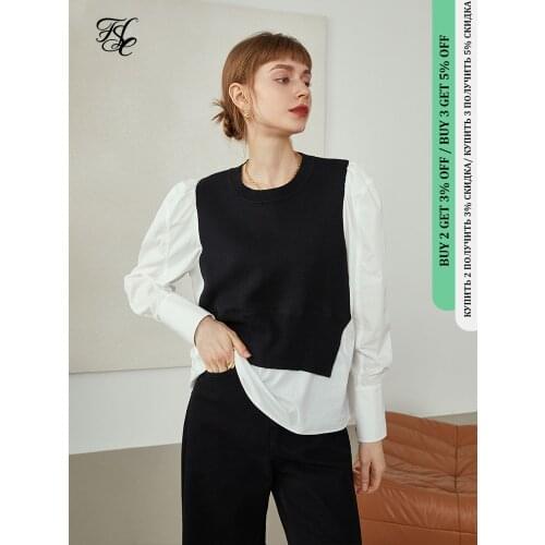 FANSILANEN Sweater Women Fashionable Vintage Knitted Top Ladies Lazy Top Harajuku Sweater Black White Stitching Simple Pullovers