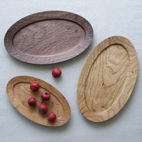 Cherry wood Japanese hand-made tray solid wood household baking plate whole wood hand carved tea tray