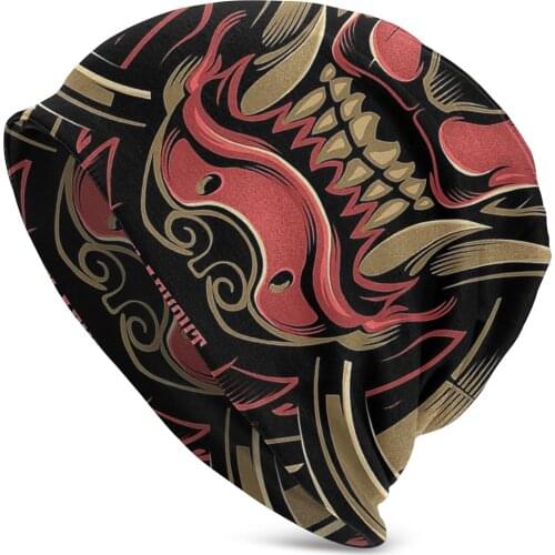 Knitted Hat Komainu Winter Warm Beanie Caps Oni Japan Samurai Demon Skullies Ski Caps Cotton Bonnet Hats