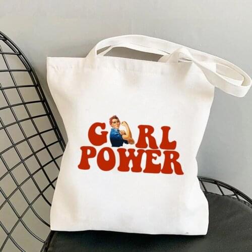 Shopper GIRL POWER Rosie The Riveter Bag Harajuku women Shopping Bag Canvas Shopper Bag girl handbag Tote Bag Shoulder Lady Bag