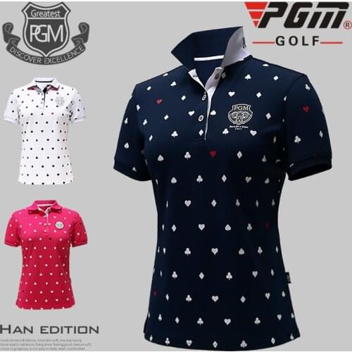 Women Print Golf T Shirts Short-Sleeve Breathable Training Tops Ladies Stand Collar Slim Sportswear Golf Apparel AA60447