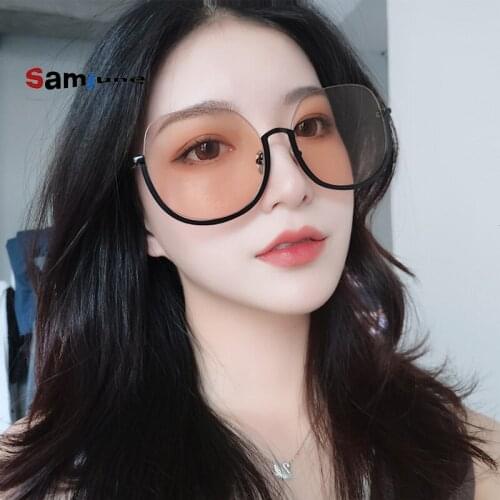 Samjune NEW Sunglasses Womens Trend ins Metal Half Frame Brown 2019 New Large Frame Sunglasses for Men and Women UV400