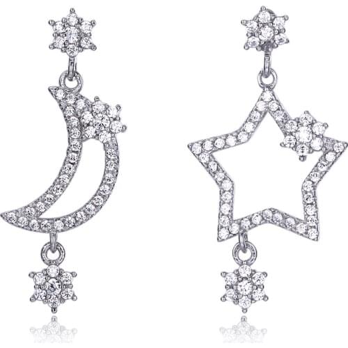 ZEMIOR 925 Sterling Silver Drop Earrings For Women The Stars And Moon Design Inlaid Zircon Earring Party Fine Jewelry New