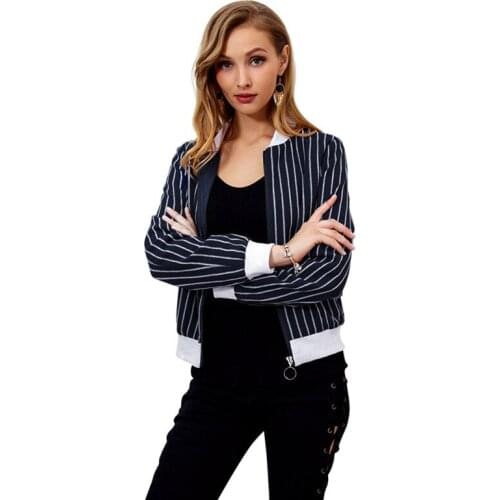 Suit-dress 2018 Autumn Stripe Zipper Long Sleeve Jacquard Weave Baseball Serve Jacket Loose Coat