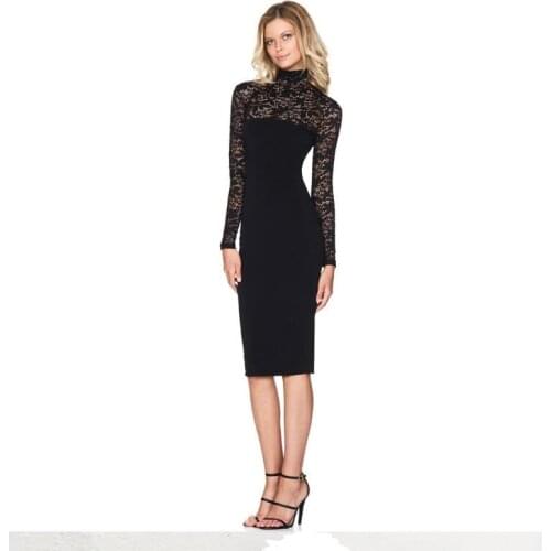 ENLU Women Vintage Lace Patchwork Party Dress Long Sleeve O neck Solid Dress Spring New Fashion Chic Women Dress