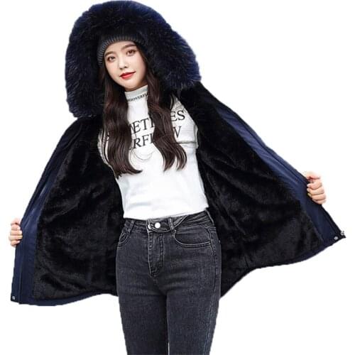Winter parka women padded jacket thicken flocking liner warm coats plus size fur collar hooded parkers down cotton coats KW16